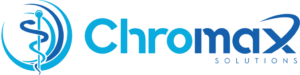 ChromaX Solutions logo: blue circular medical symbol beside the blue wordmark.